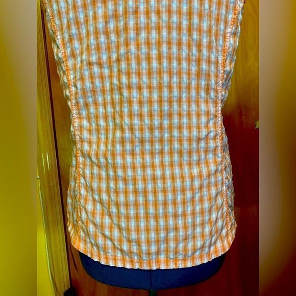 Eddie Bauer Button Down Women's Shirt L White Orange Gingham Check Short Sleeves - Picture 8 of 14